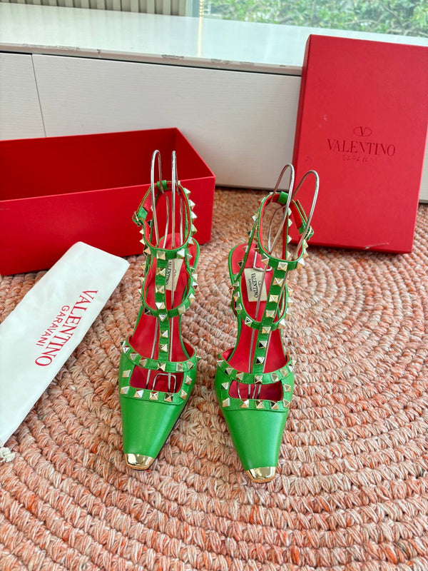 Valentino Rockstud Kidskin Pump 100mm Green Sheepskin 702226