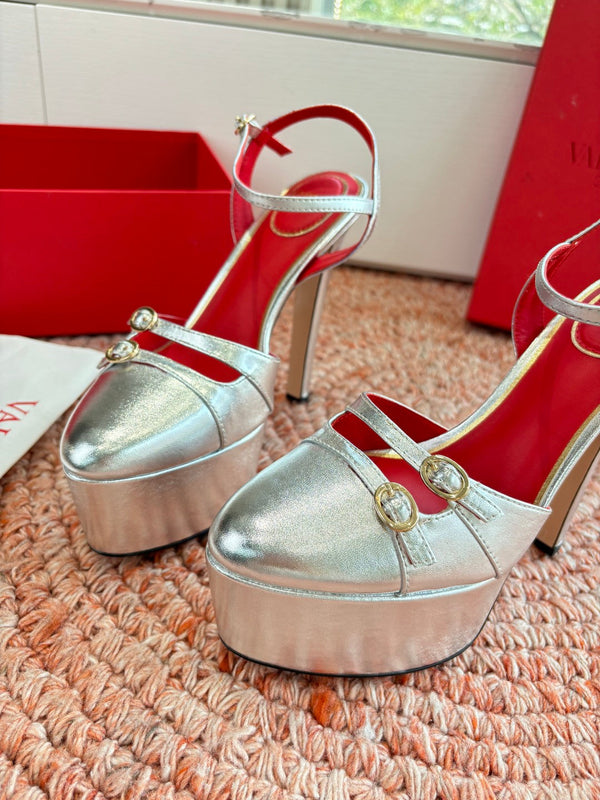 Valentino Escarpins plateforme Crasher 14,5 cm en cuir de mouton argenté 702228