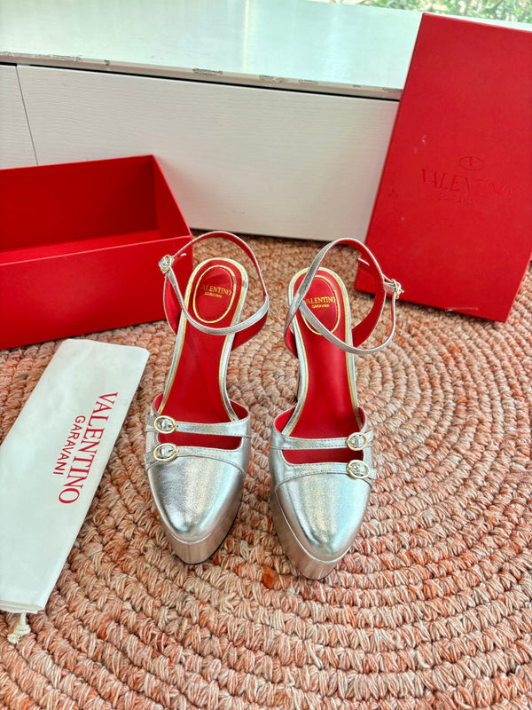 Valentino Escarpins plateforme Crasher 14,5 cm en cuir de mouton argenté 702228