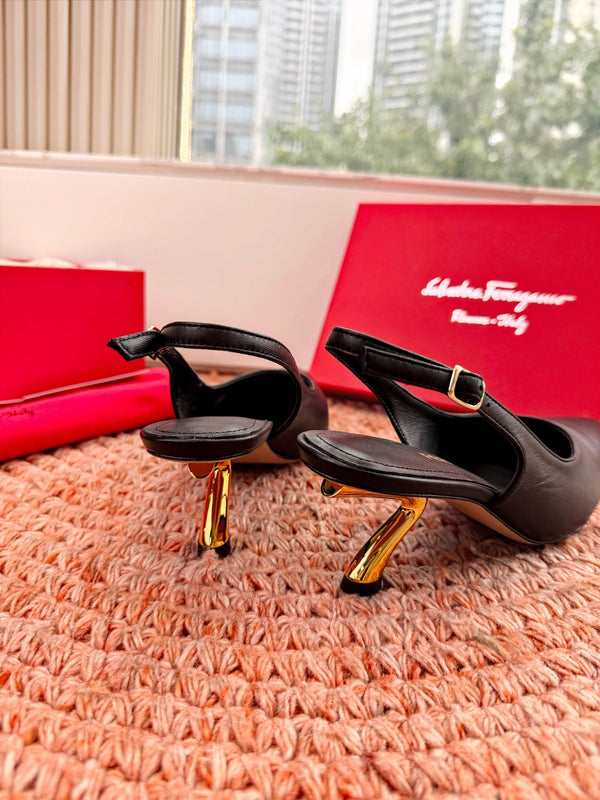Ferragamo Salvatore Slingback Black Sheepskin 760455