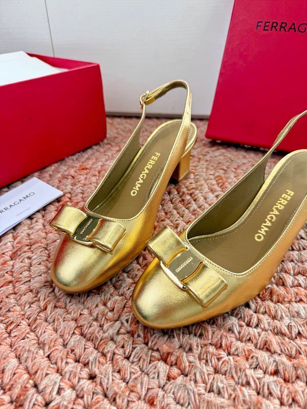 Ferragamo Vara Slingback Gold Sheepskin 760462