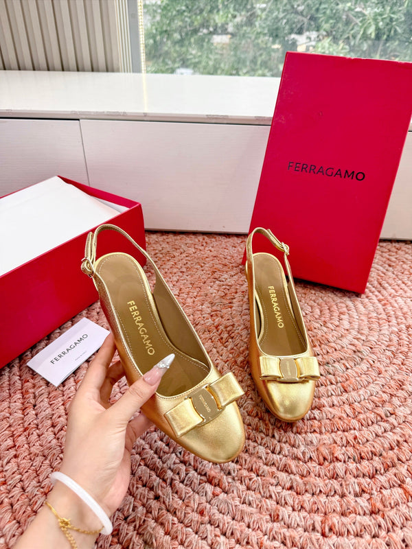 Ferragamo Vara Slingback Gold Sheepskin 760462