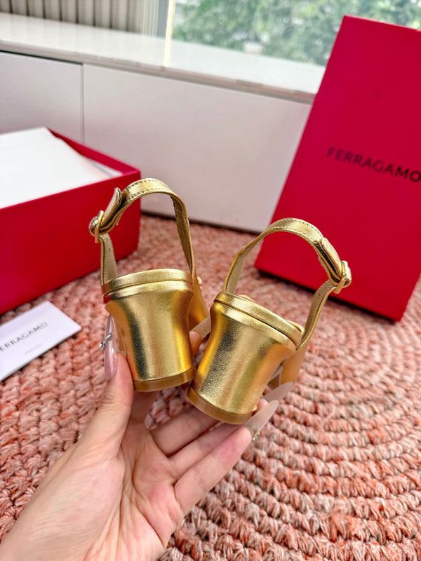 Ferragamo Vara Slingback Gold Sheepskin 760462