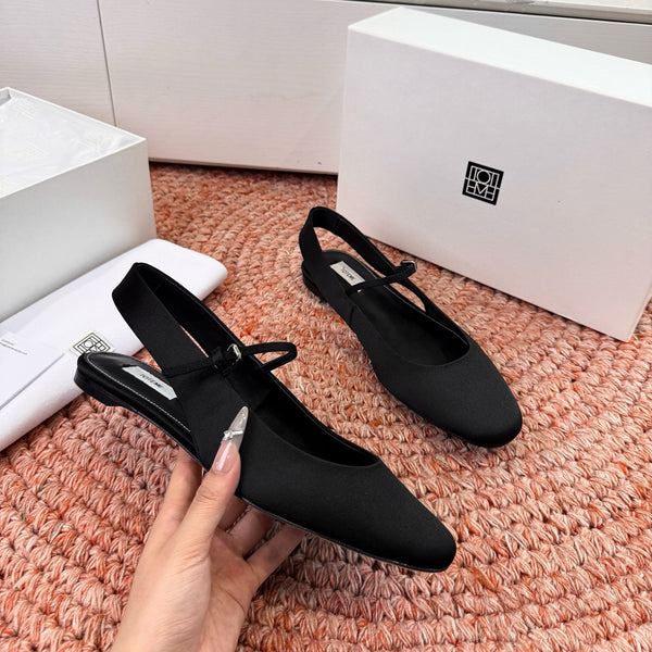 Totem Mary Jane Slingback Flat Black Suede 760429