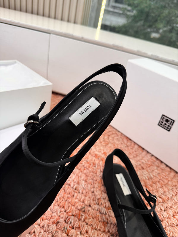 Totem Mary Jane Slingback Flat Black Suede 760429