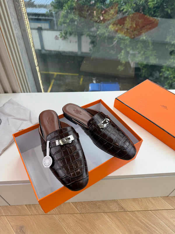 HM 26s Destin Mule Chocolat Matte Crocodile Leather 967708