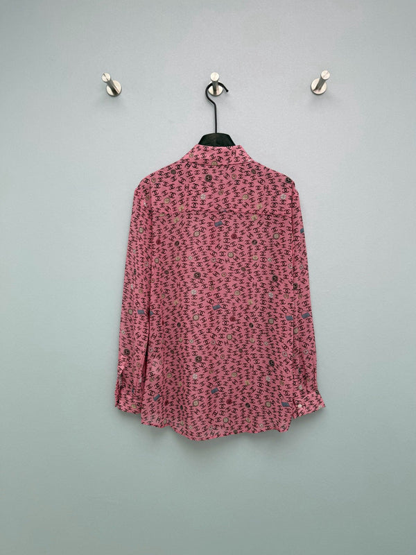 Chemisier à manches longues en polyester rose imprimé CC 26s 367045