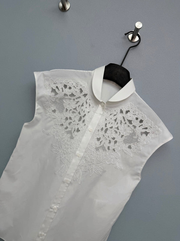 Valentino 26s Embroidered Sleeveless White Polyester 367034