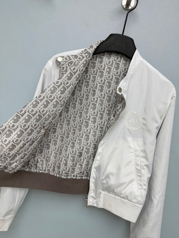 CD Oblique Bomber Jacquard Pattern White Polyester 366997