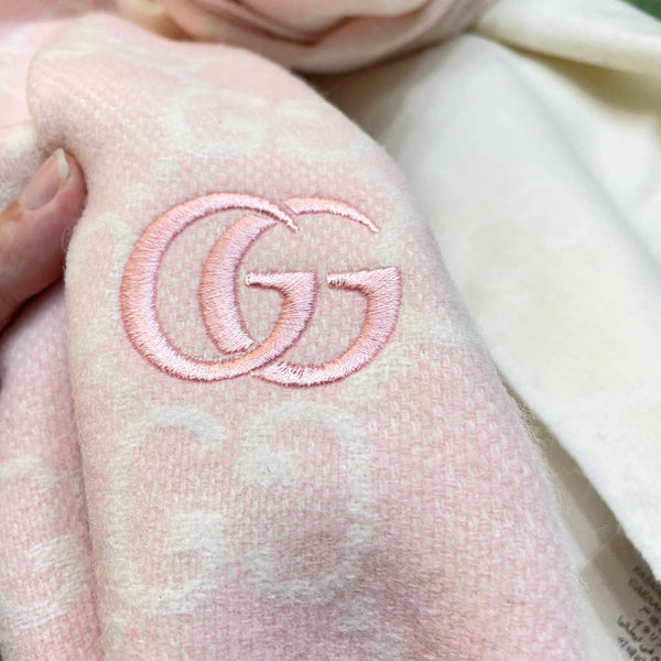 GG Double G Jacquard Scarf 180CM Light Pink Wool 283075