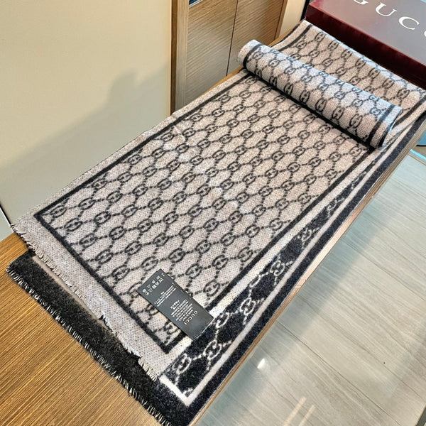 GG Double G Jacquard Scarf 180CM Black Wool 283099