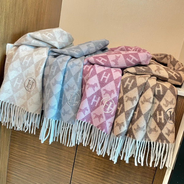 HM 25s Écharpe réversible 200cm Marron Beige Cachemire 960511