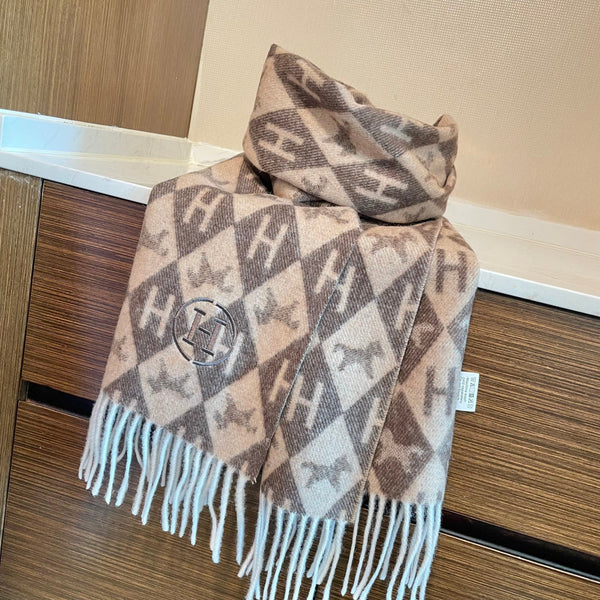 HM 25s Écharpe réversible 200cm Marron Beige Cachemire 960511
