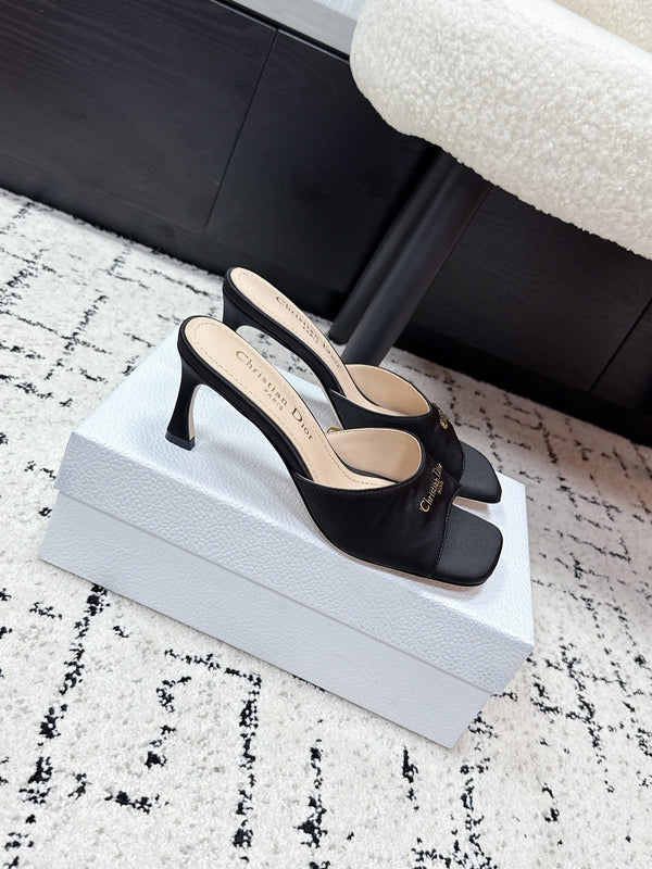 CD Square-Toed Sandal Black Satin 617518