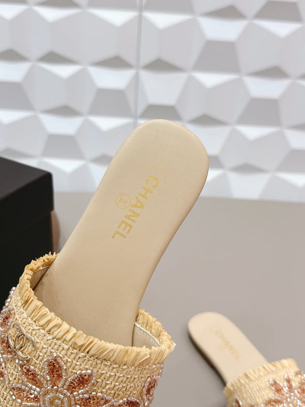 Sandales plates CC 26s Paille Beige Cuir 613265