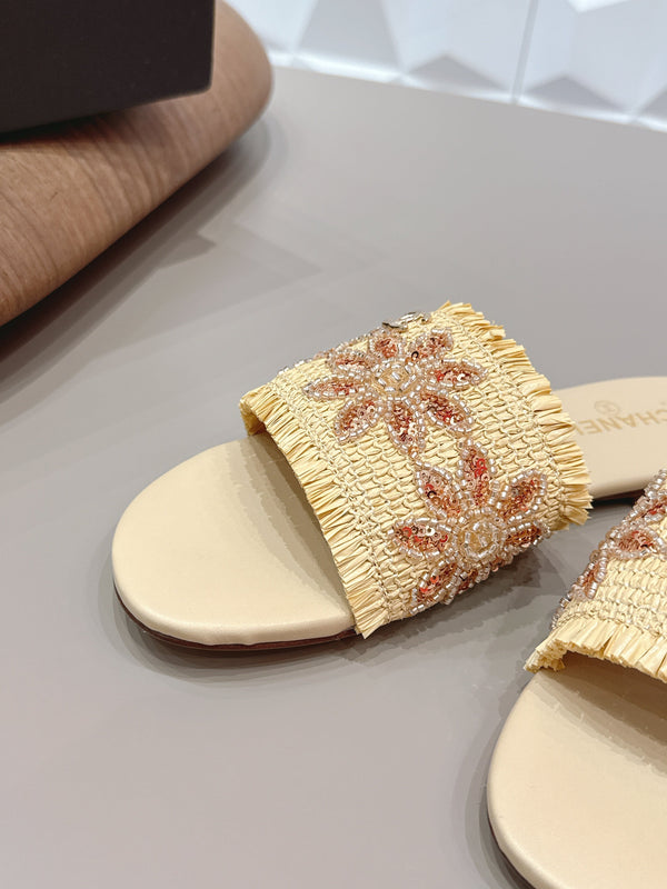 Sandales plates CC 26s Paille Beige Cuir 613265