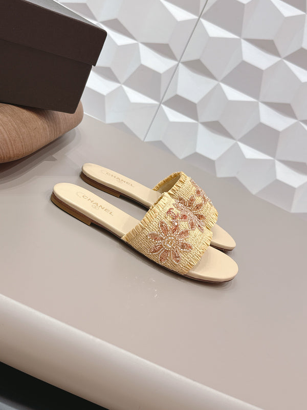 Sandales plates CC 26s Paille Beige Cuir 613265