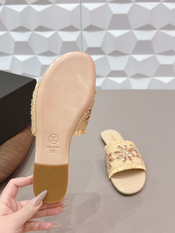 Sandales plates CC 26s Paille Beige Cuir 613265