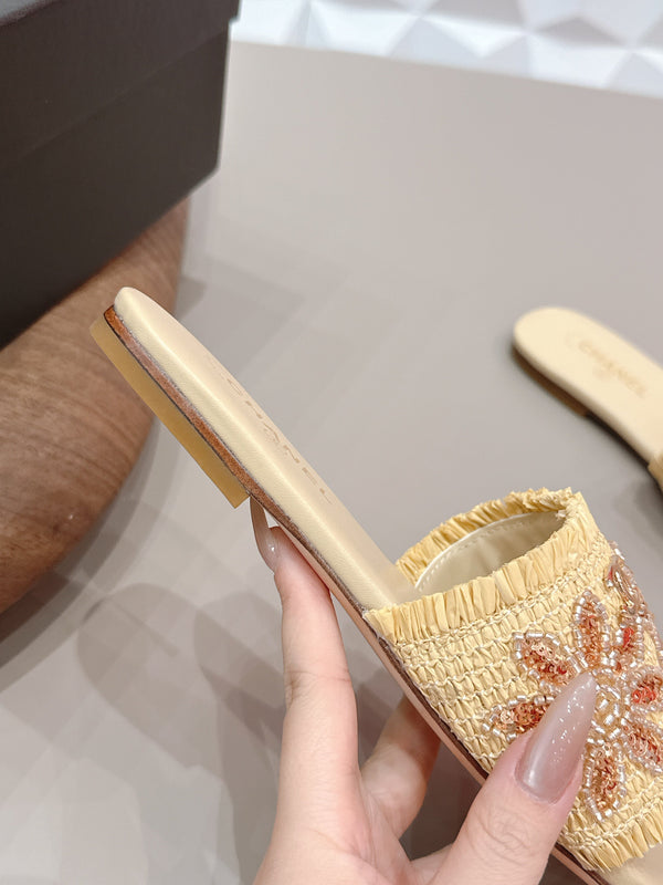 Sandales plates CC 26s Paille Beige Cuir 613265