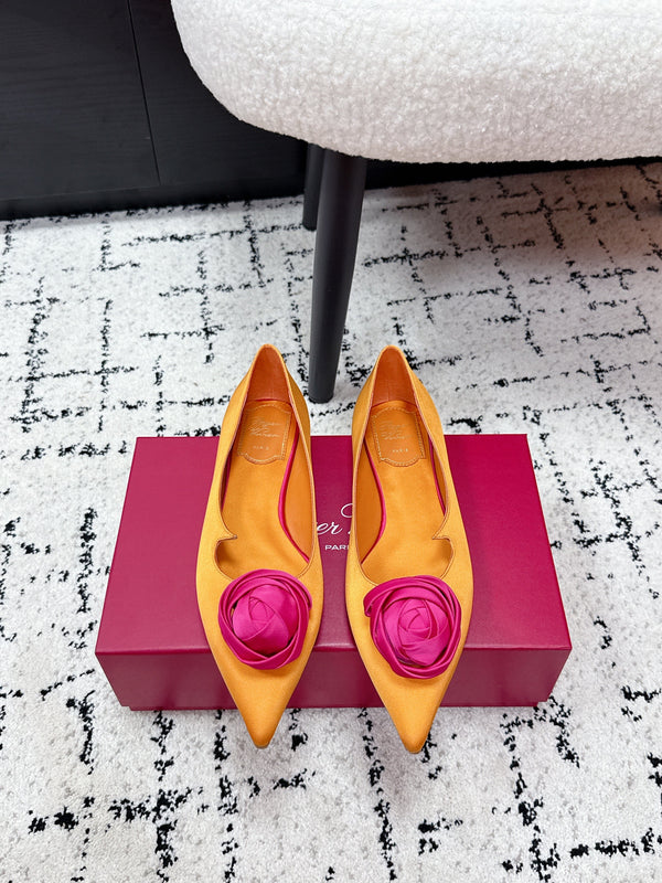 RV Rose Vivier Flower Slingback Plat Orange Rose Satin 617290
