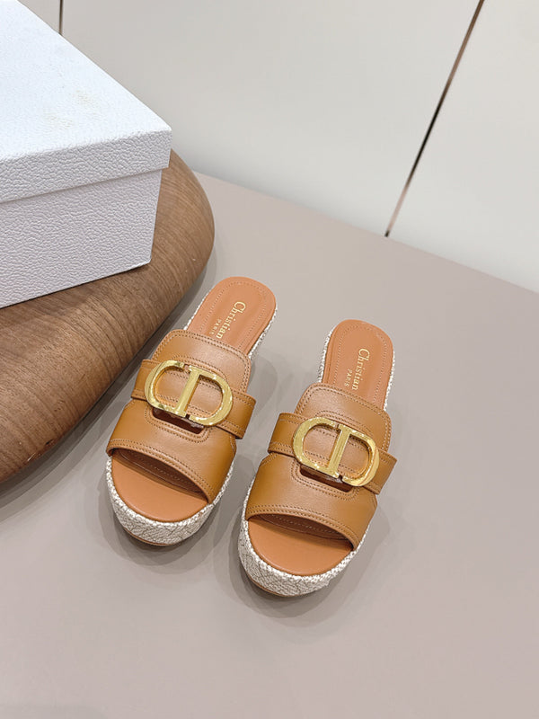 CD 30 Montaigne Mules compensées 8 cm Cuir de veau tanné 738318