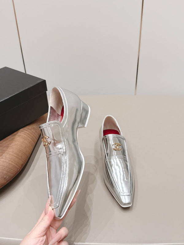 CC 26s Square-Toe Buckle Loafer 3cm Sliver Metallic Leather 816299