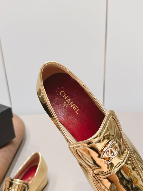 CC 26s Square-Toe Buckle Loafer 3cm Gold Metallic Leather 816298