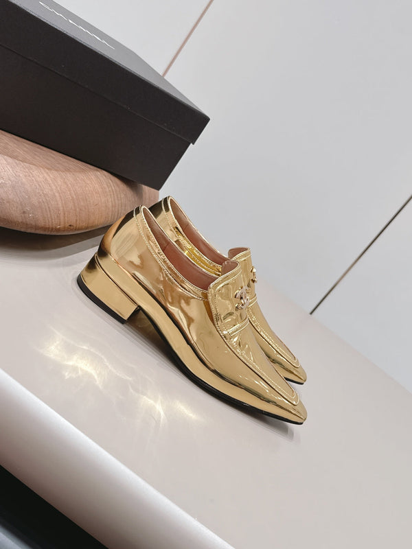 CC 26s Square-Toe Buckle Loafer 3cm Gold Metallic Leather 816298