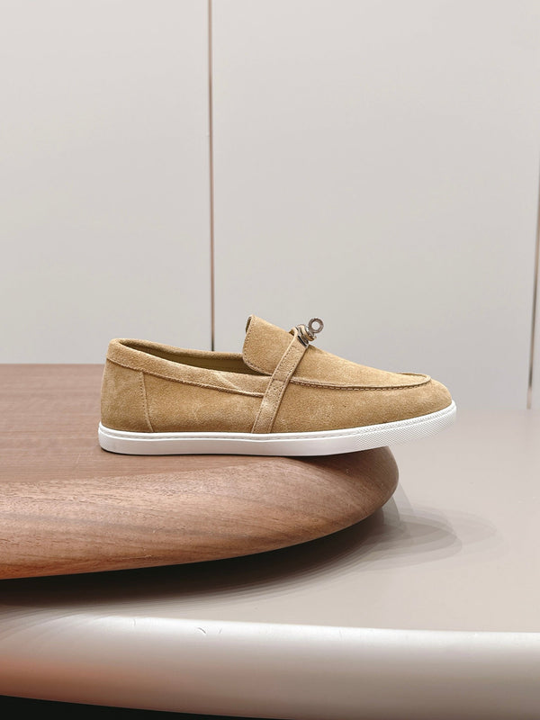 HM 26s Kelly Paris Loafers Light Brown Suede Silver Hardware