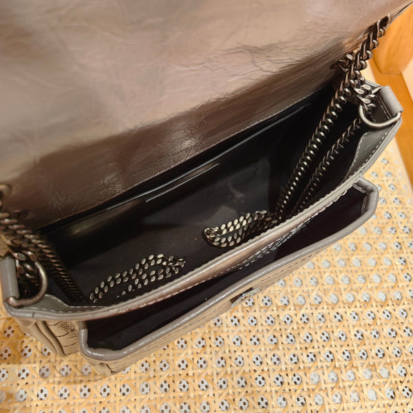 YSL Niki Baby Bag Gray Calfskin 338884