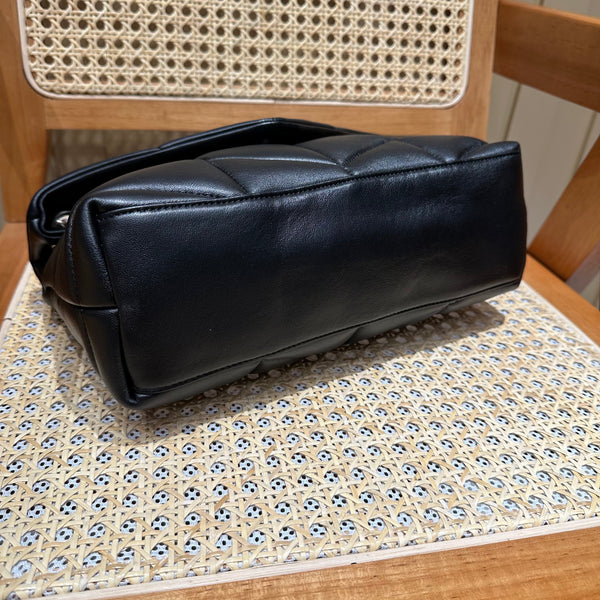 YSL Loulou Puffer Quilted Bag Black Silver Lambskin 338827