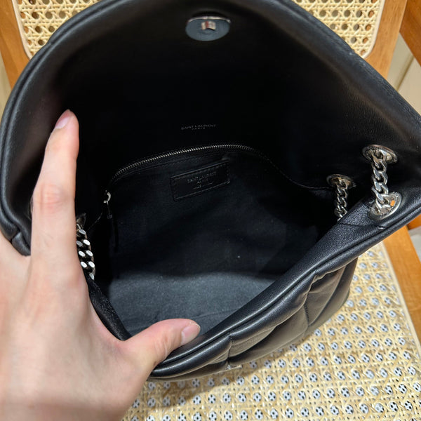 YSL Loulou Puffer Quilted Bag Black Silver Lambskin 338827