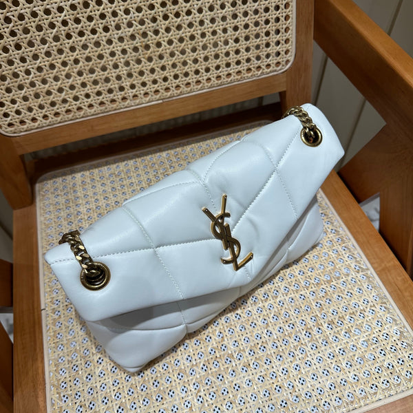 YSL Loulou Puffer Quilted Bag White Gold Lambskin 338844