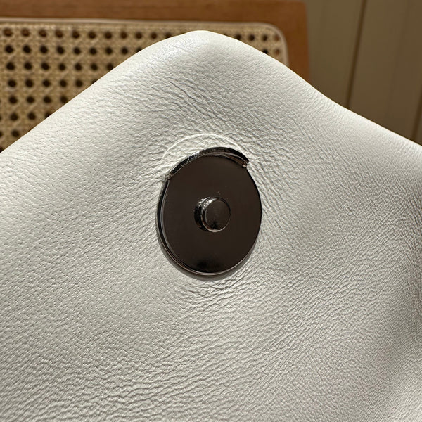 YSL Loulou Puffer Quilted Bag White Silver Lambskin 338859