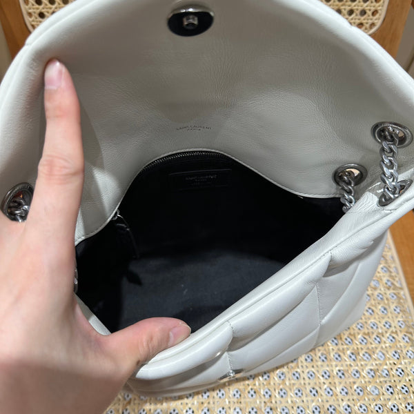 YSL Loulou Puffer Quilted Bag White Silver Lambskin 338859