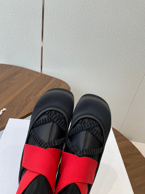 CD Ballet Stretch Boots Black Red Sheepskin Fabric 431501