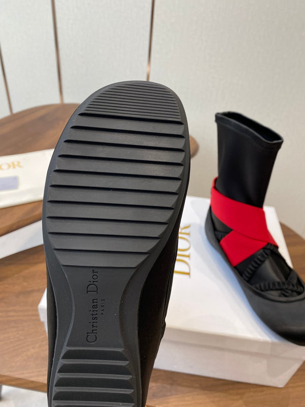 CD Ballet Stretch Boots Black Red Sheepskin Fabric 431501