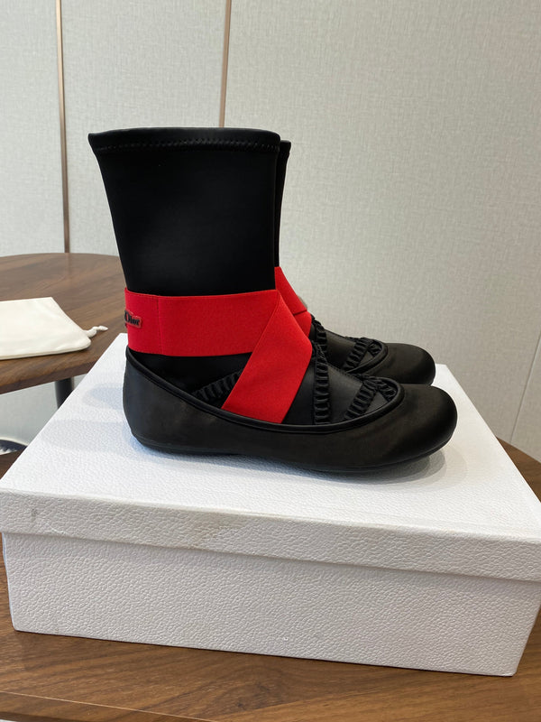 CD Ballet Stretch Boots Black Red Sheepskin Fabric 431501