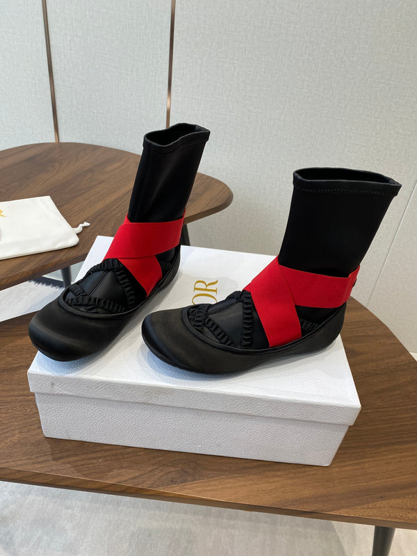 CD Ballet Stretch Boots Black Red Sheepskin Fabric 431501