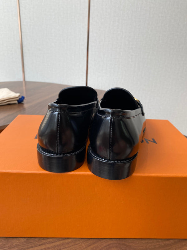 LV Chess Flat Loafer Brown Monogram Canvas & Black Patent Leather 477726