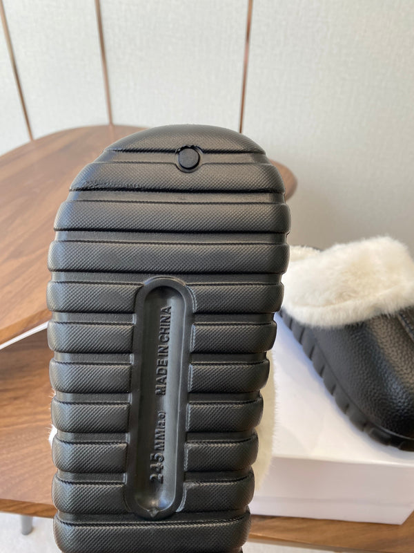 Loewe slippers black leather wool 477788