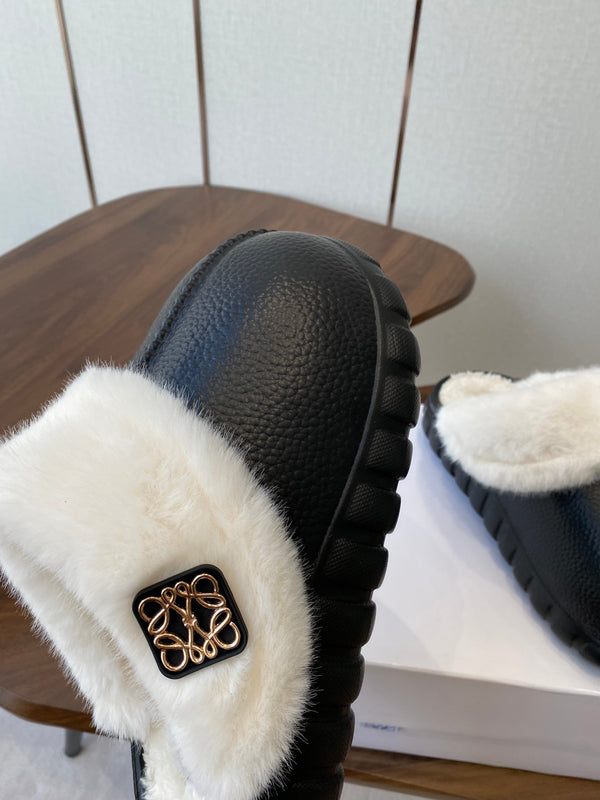 Loewe slippers black leather wool 477788