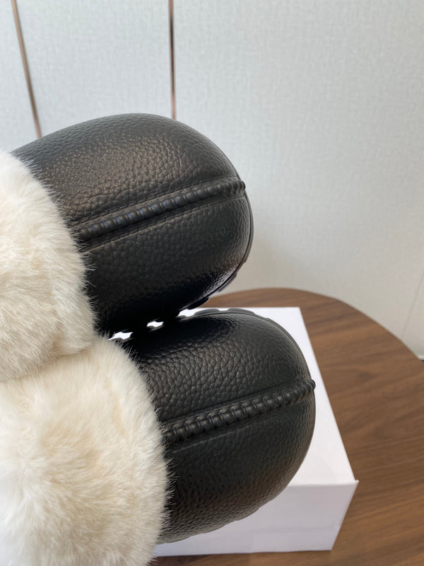 Loewe slippers black leather wool 477788