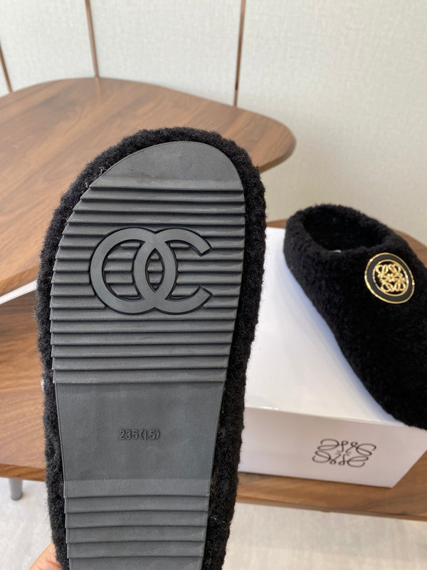 Loewe Birkenstock slippers black wool 477790