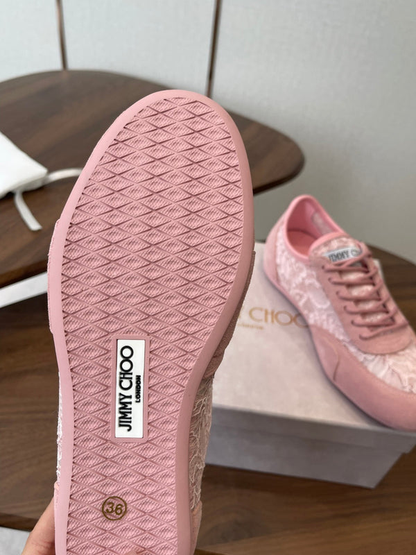 Baskets Jimmy Choo Sunny F en cuir rose et dentelle