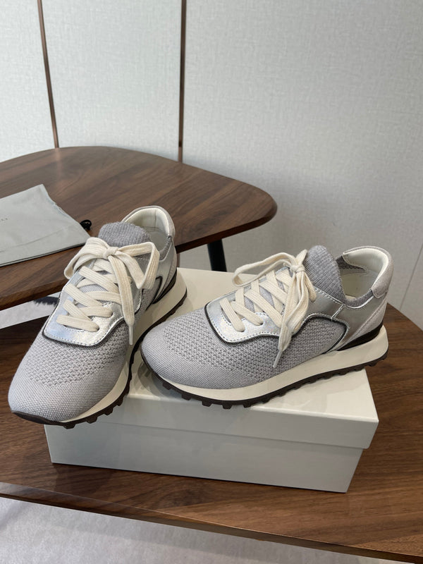 Brunello Runners With Shiny Eyelets Grey Suede Cotton 624469