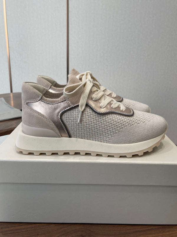 Brunello Runners With Shiny Eyelets Light Grey Suede Cotton 624471