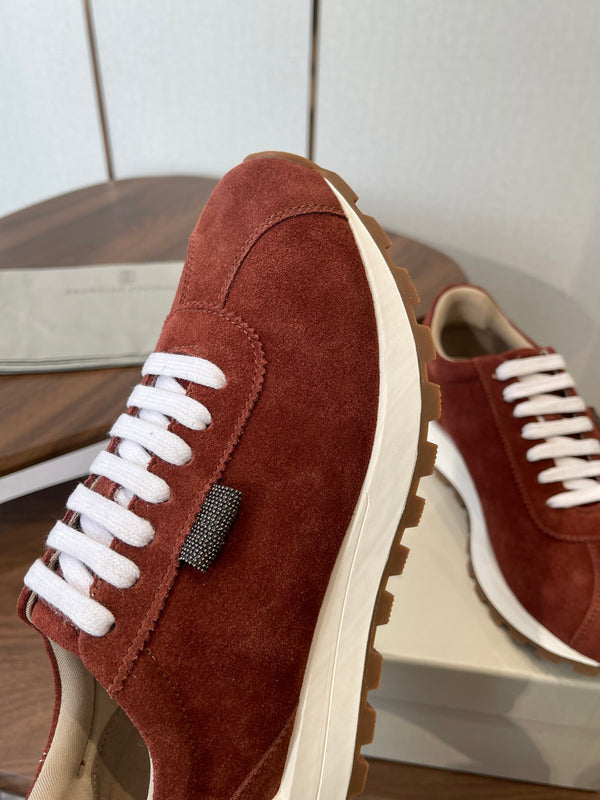 Brunello Runners With Shiny Tab Burgundy Suede 624493