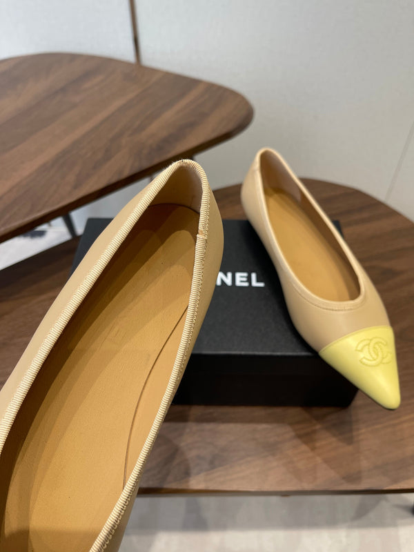 CC 26s Ballet Flats Beige Yellow Lambskin 624241