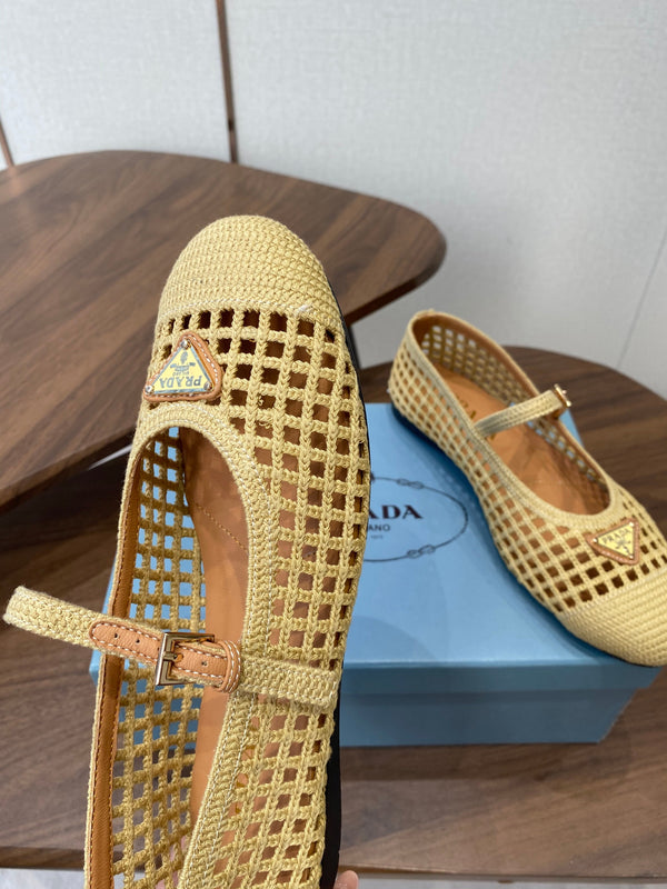 Prada 26s Ballet Flat Deep Beige Leather Fabric 727662